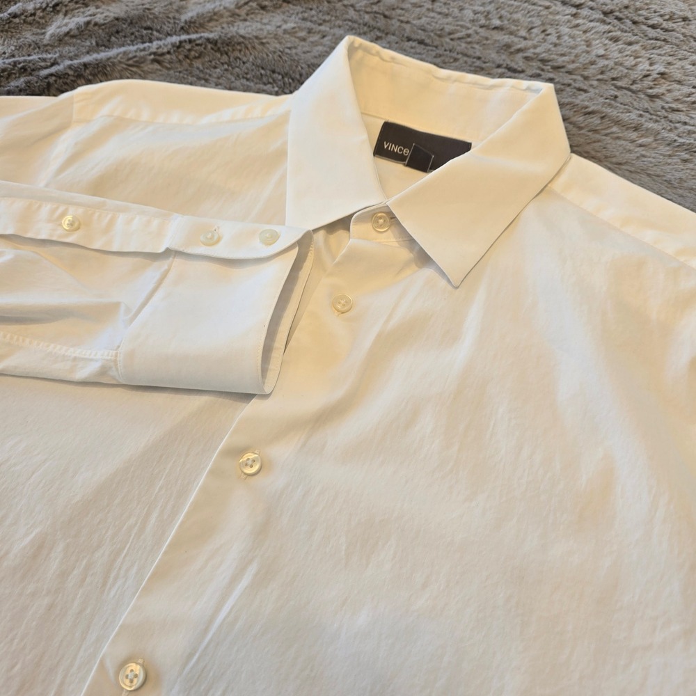 Vince Mens White Long Sleeve Button Down Cotton Stretch Shirt M2021-1157 Size L